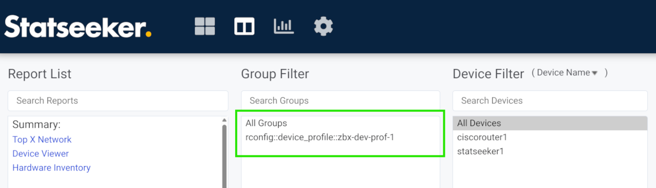 Statseeker device with a group name that matches an rConfig Device Profile slug