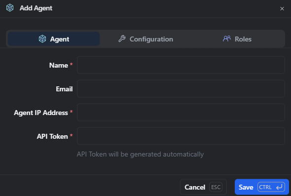 Screenshot showing Vector agent add form